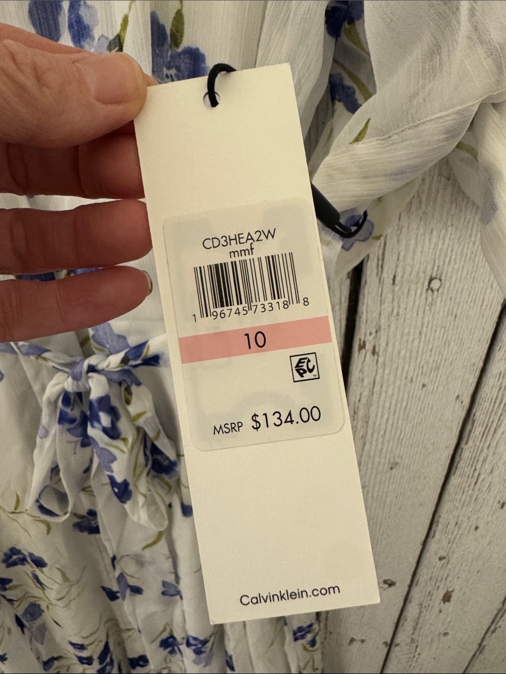 Calvin Klein White Midi Shirt Dress with Blue Floral Print - Picture 8 of 8